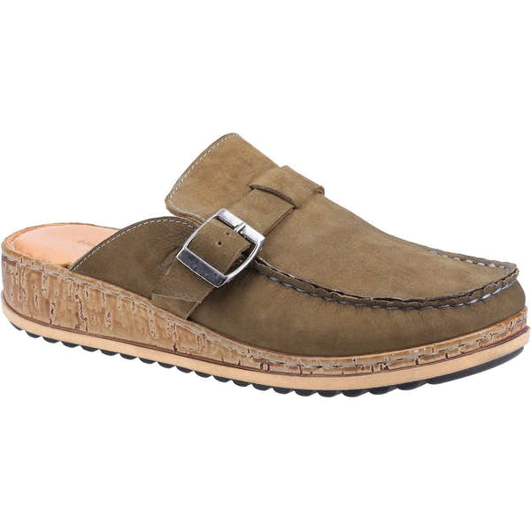Hush Puppies Sorcha Ladies Khaki Leather Slip On Mules-elevate your sole