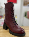 Wonders G-6704 Ladies Spanish Wine Red Leather Zip & Lace Ankle Boots