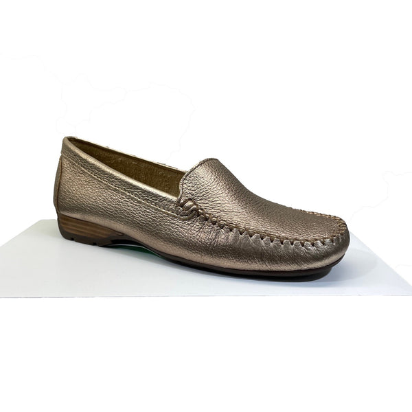 EYS Alice Ladies Gold Leather Loafer Slip On Shoes