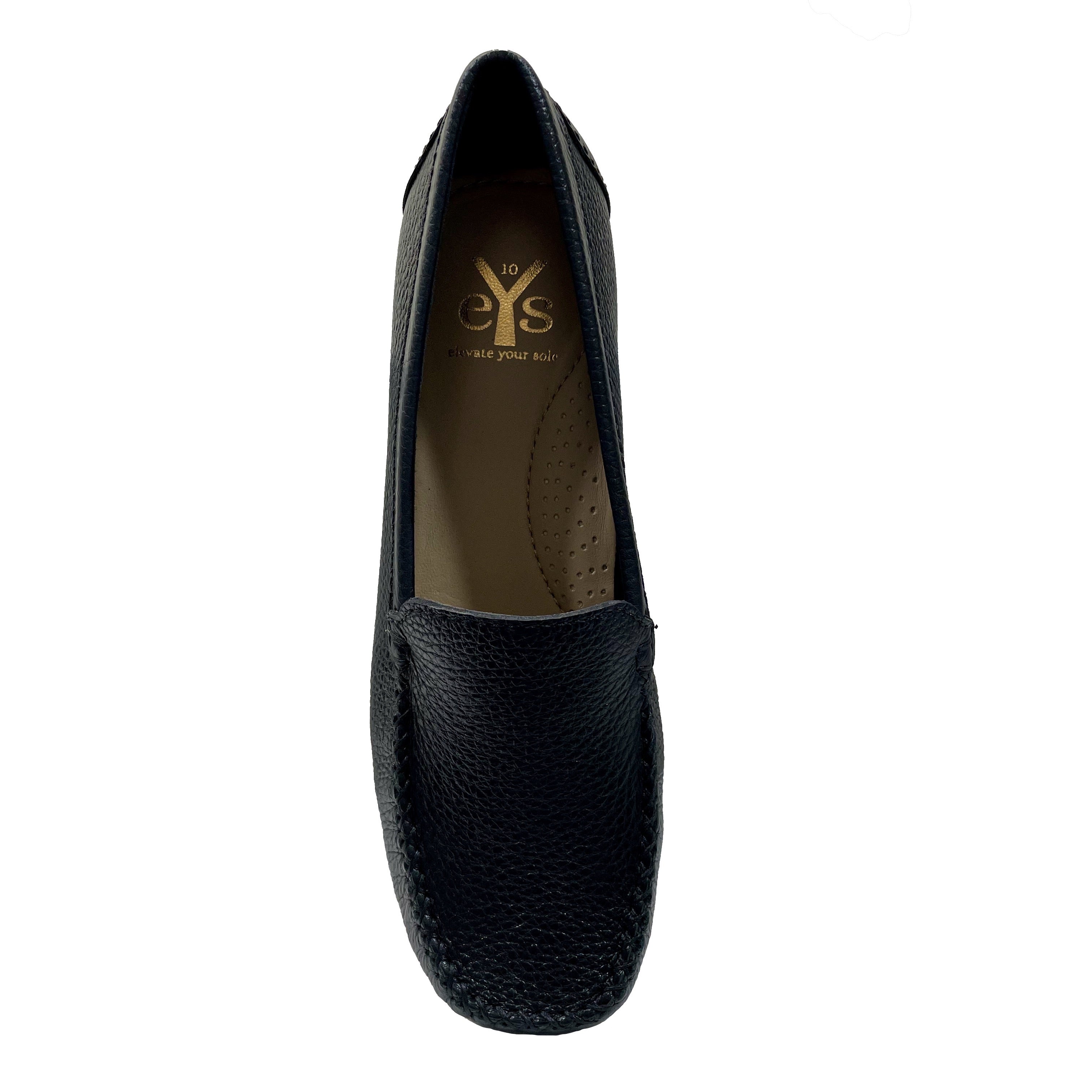 EYS Alice Ladies Black Leather Loafer Slip On Shoes