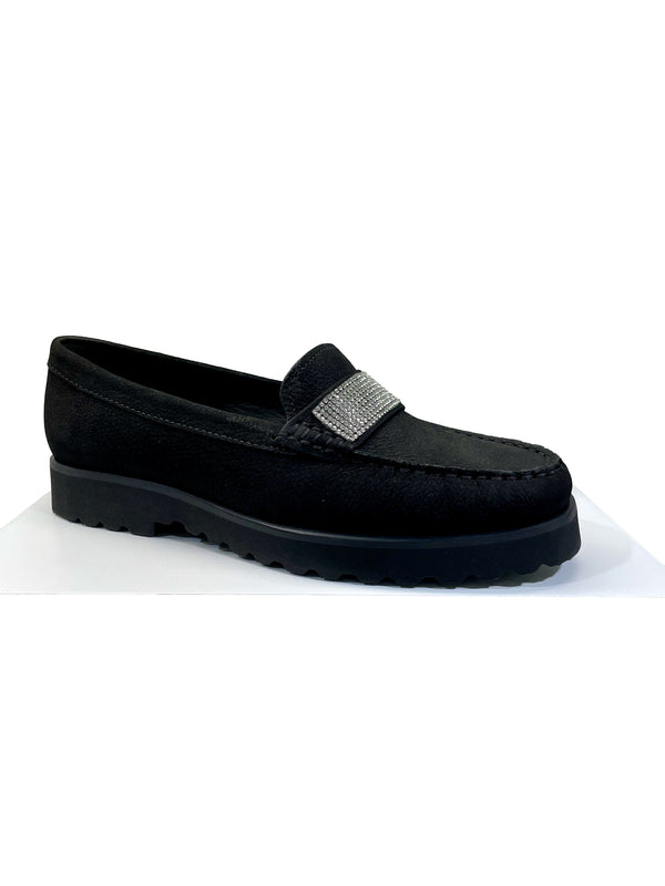 EYS Gemma Ladies Black Nubuck Slip On Shoes