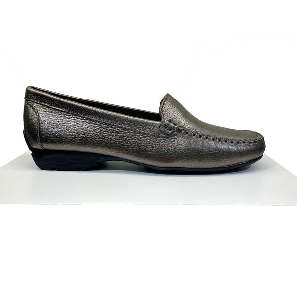 EYS Alice Ladies Pewter Leather Loafer Slip On Shoes