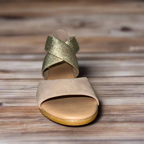 Pinaz 416/5 Beige Gold Elasticated Espadrille Wedge Sandals