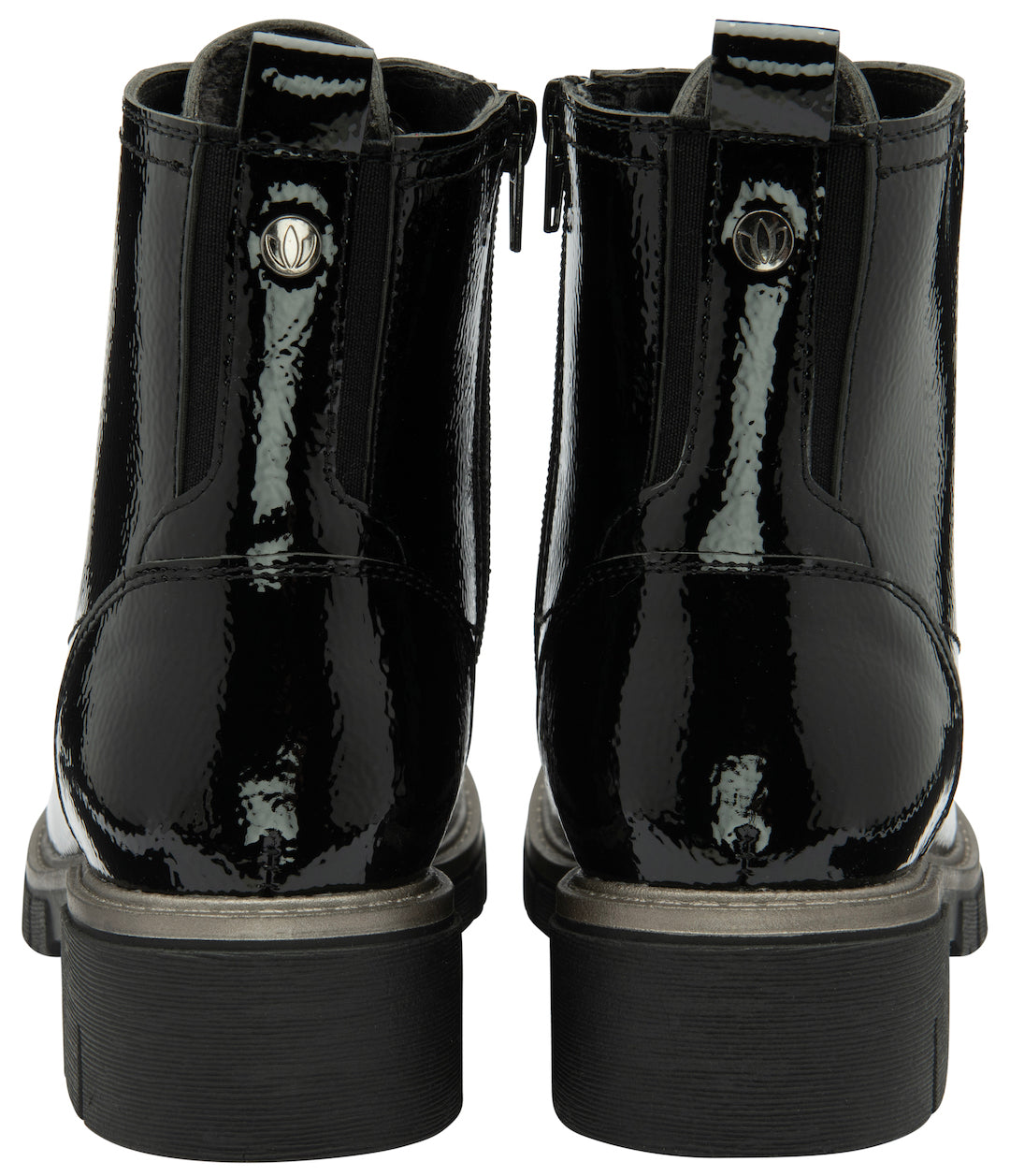 Lotus Jojo Ladies Black Patent Zip & Lace Ankle Boots