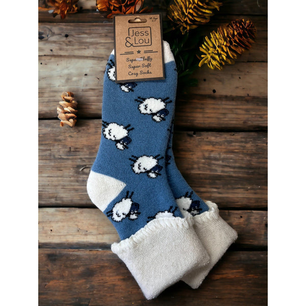 Jess & Lou Cornflower Cosy Cuffed Socks with Sheep Design SL567