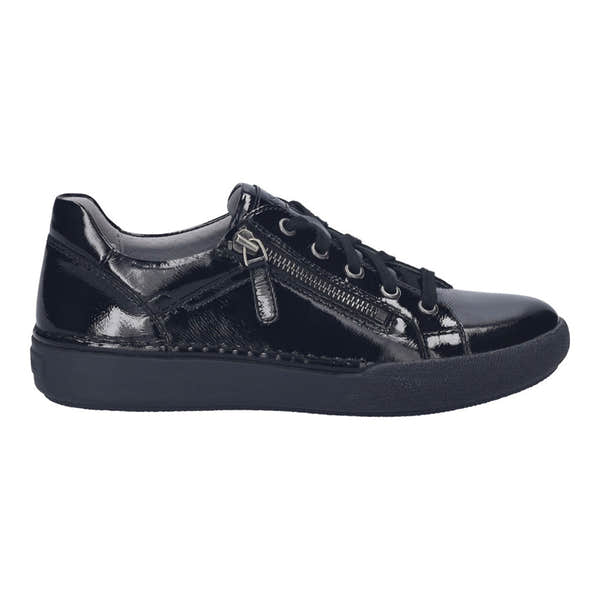 Josef Seibel Claire 13 women's black leather trainers with zip and lace-up closure, arch support, and slip-resistant sole.