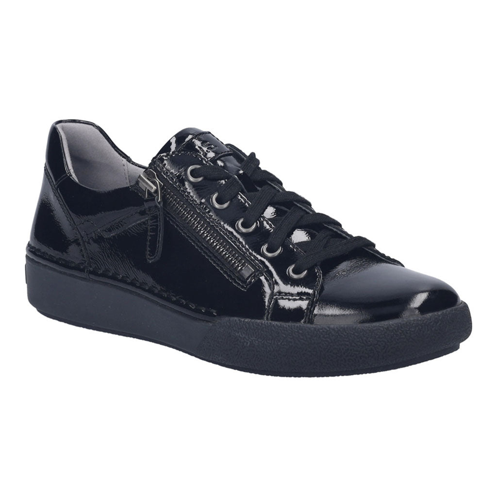 Josef Seibel 69913 Claire Ladies Black Leather Trainers with Zip & Lace, Arch Support, Casual Sneakers