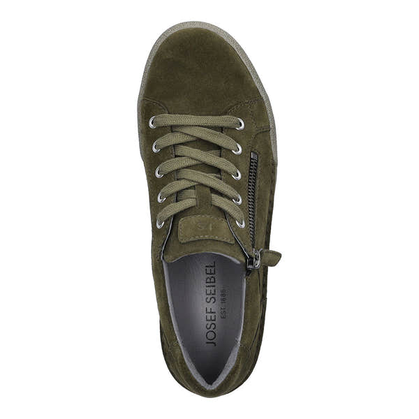 Josef Seibel 69913 Claire 13 Ladies Moos Green Suede Arch Support Zip & Lace Trainers-elevate your sole