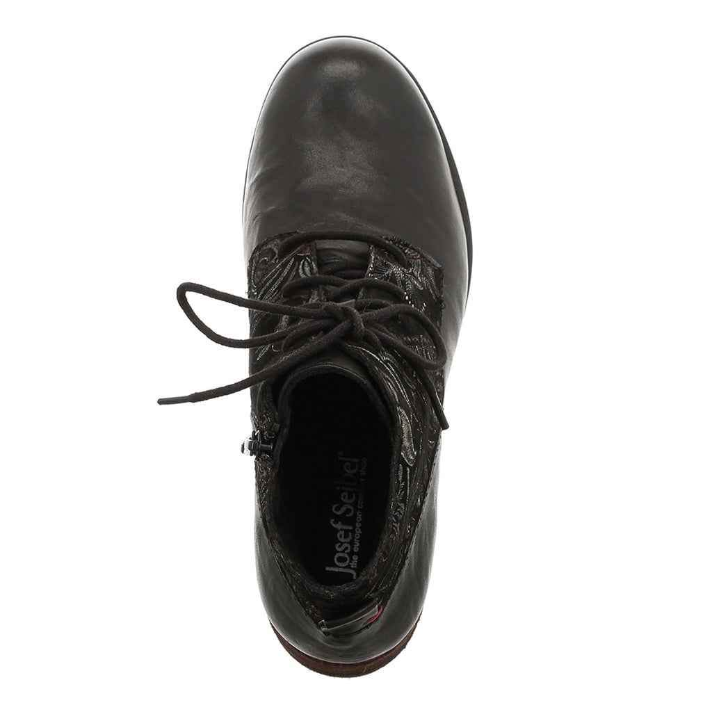 Josef Seibel 76510 Sanja 10 Ladies Black-Combi Leather Arch Support Lace Up Ankle Boots-elevate your sole