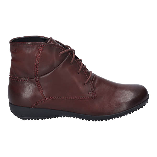 Josef Seibel 79709 Naly 09 women's bordo leather lace-up ankle boots with a rounded toe and low black sole.