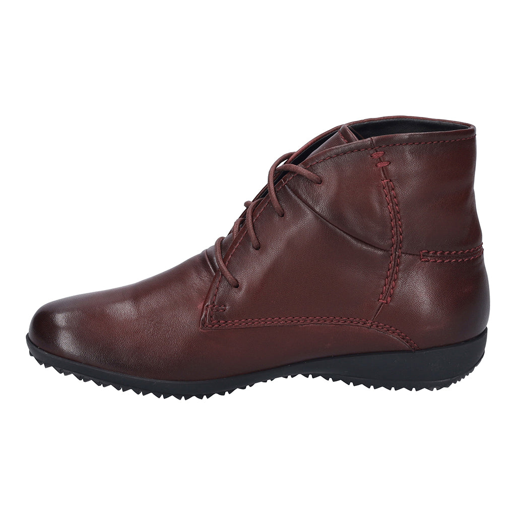 Josef Seibel 79709 Naly Ladies Bordo Leather Lace-Up Ankle Boots, mid-heel, stylish burgundy leather, ankle-high with lace closure.