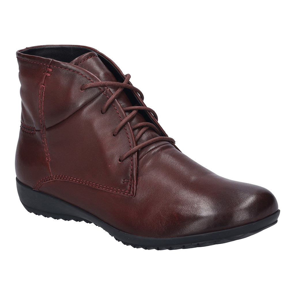Josef Seibel 79709 Naly 09 women's burgundy leather lace-up ankle boot with cushioned black sole.