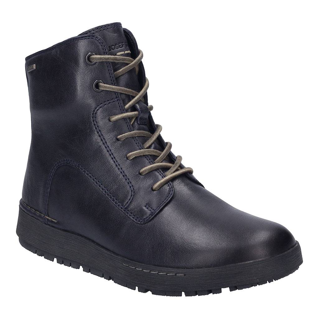 Josef Seibel Anna 51 Ladies Wide Ocean Navy Leather Waterproof Arch Support Lace Up Ankle Boots-elevate your sole