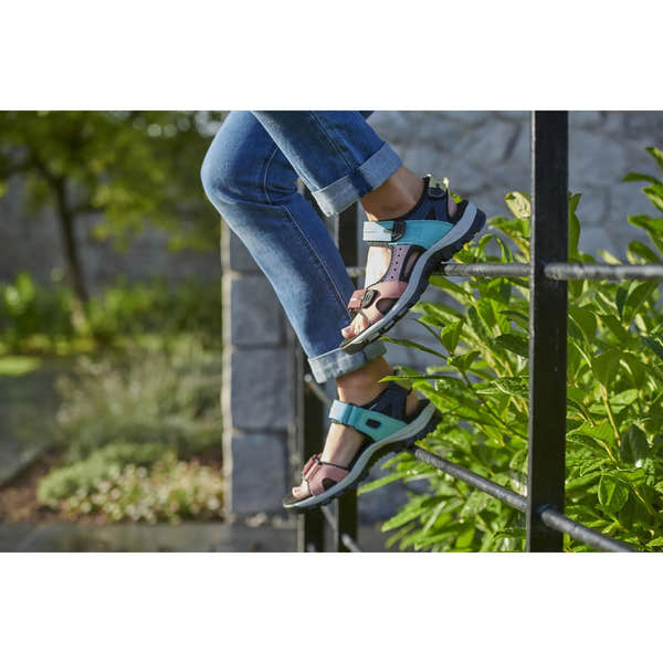 Josef Seibel Bella 10 ladies aqua leather and textile touch-fastening sandals, outdoor style, open toes, cushioned soles.