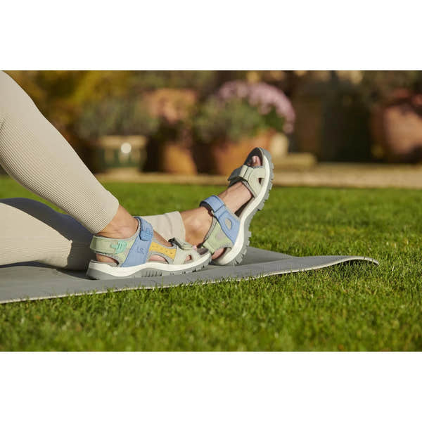 Josef Seibel Bella 10 ladies' blue leather and textile sandals with touch fastening, open toe and sporty sole.