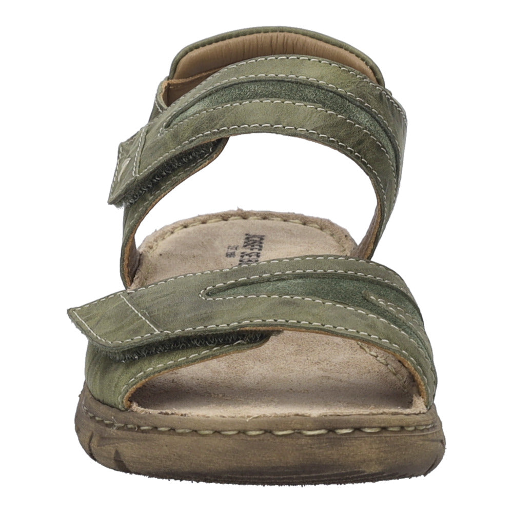 Josef Seibel Brenda 08 ladies khaki leather touch-fastening sandals with adjustable straps and cushioned insole.