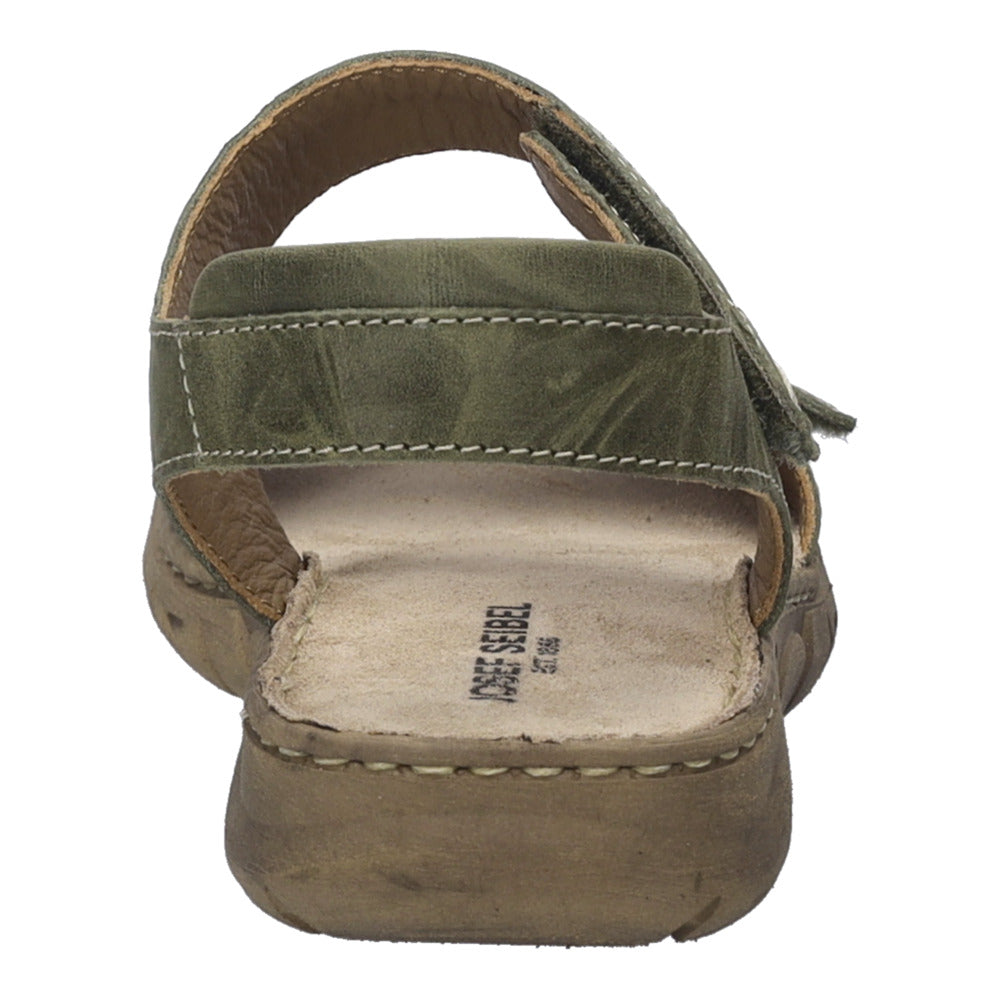 Josef Seibel Brenda 08 women's khaki leather sandals with touch-fastening straps and cushioned insole.