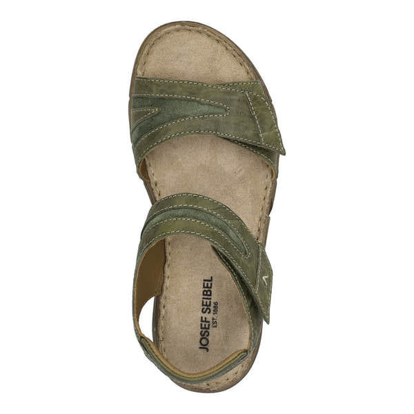 Josef Seibel Brenda 08 women's khaki leather sandals with touch fastenings and cushioned insoles.
