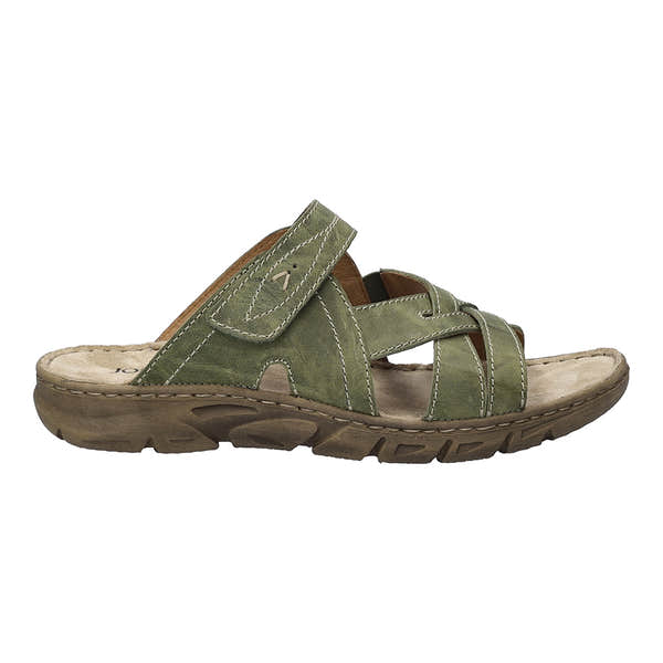 Josef Seibel Brenda 10 women's khaki leather sandal with touch fastening strap, cushioned insole, and slip-resistant sole.