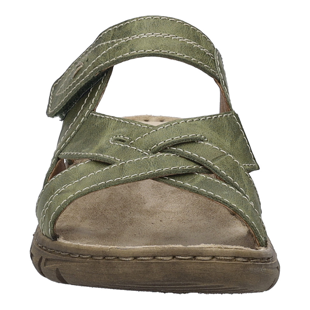 Josef Seibel Brenda 10 women's khaki leather sandal with touch fastening straps and cushioned insole.