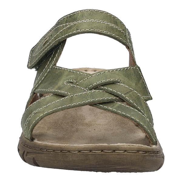 Josef Seibel Brenda 10 women's khaki leather sandal with touch fastening straps and cushioned insole.