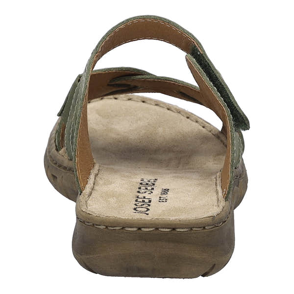 Josef Seibel Brenda 10 ladies khaki leather sandals with touch fastening straps and cushioned insole.