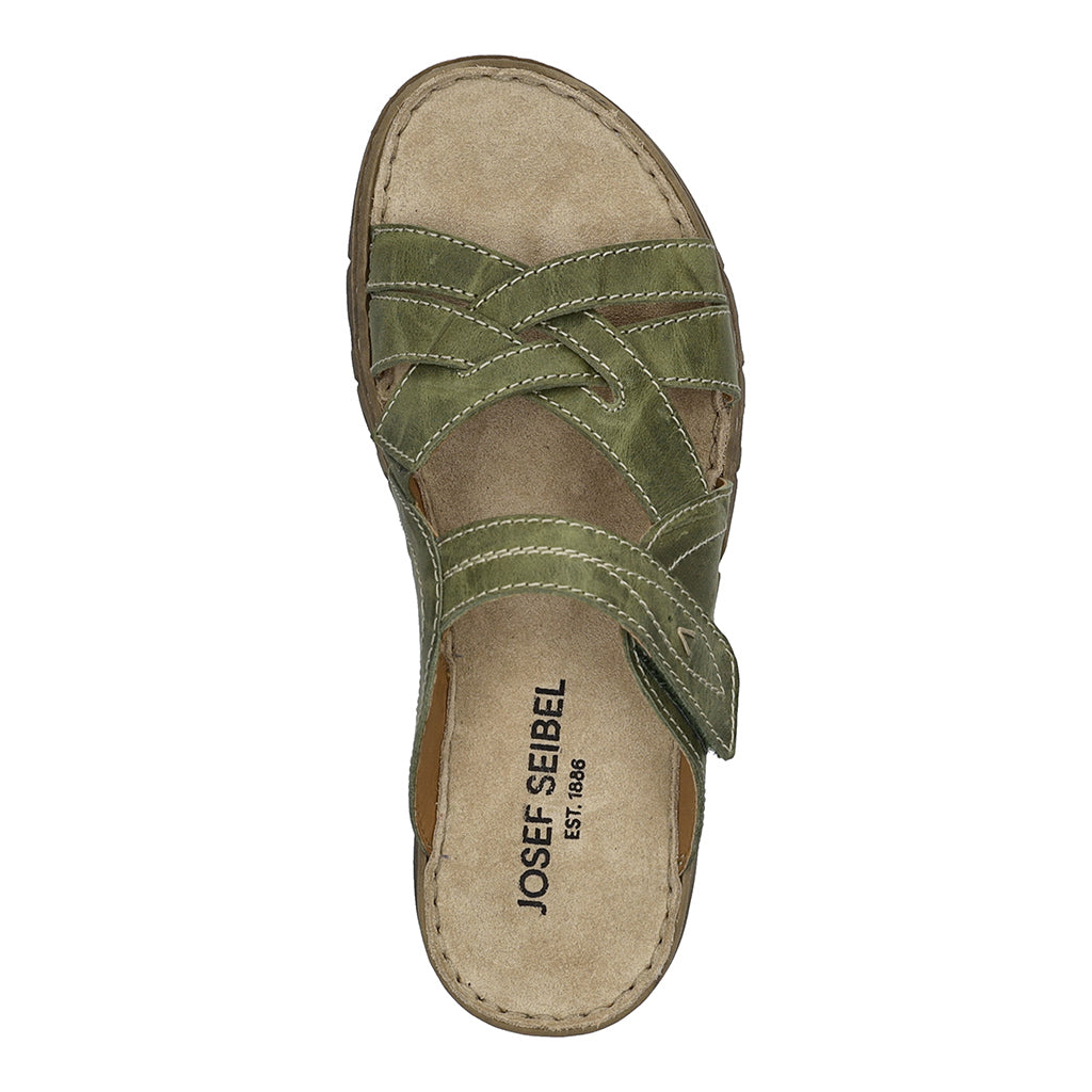 Josef Seibel Brenda 10 women's khaki leather sandals with touch fastenings and cushioned footbed.