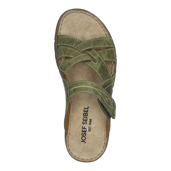 Josef Seibel Brenda 10 women's khaki leather sandals with touch fastenings and cushioned footbed.