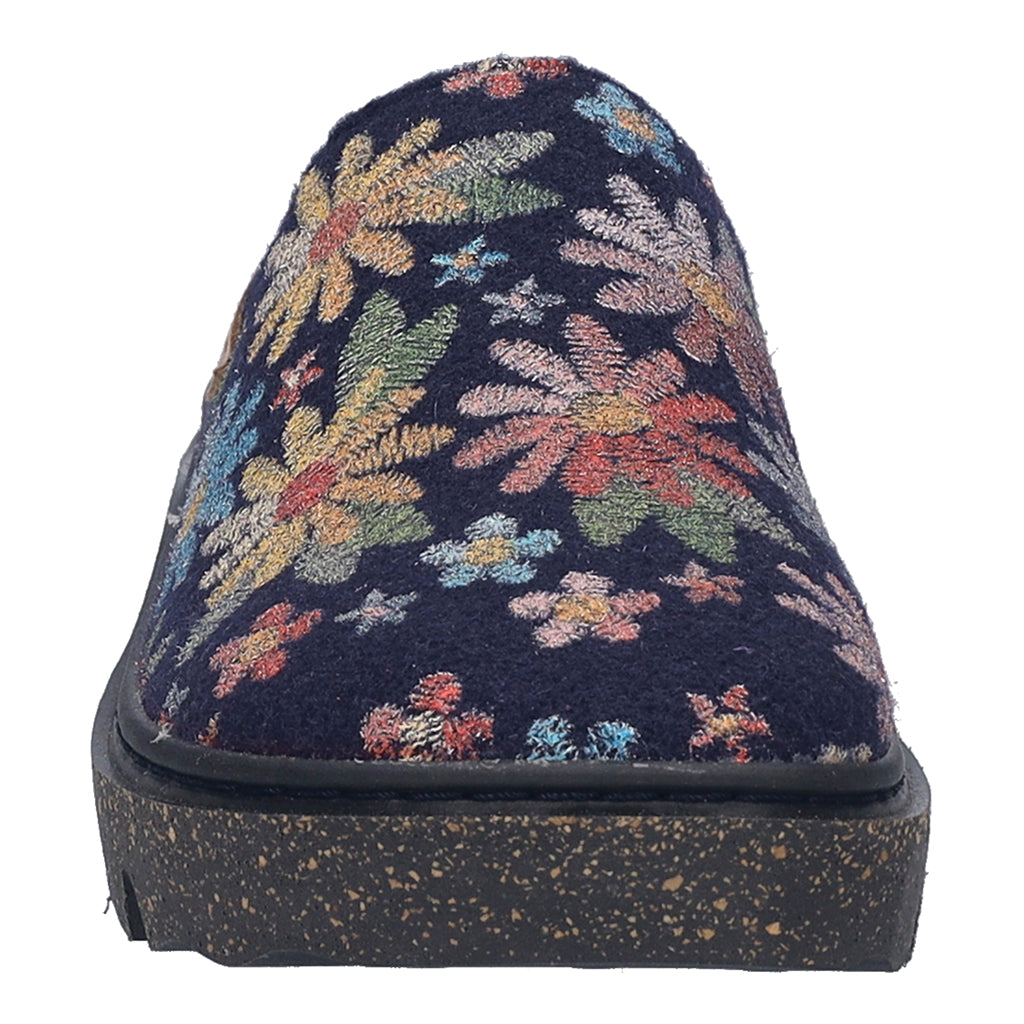 Josef Seibel Carmaux 01 women's textile slip-in slippers with colorful floral embroidery, ocean multi design, and cushioned sole.