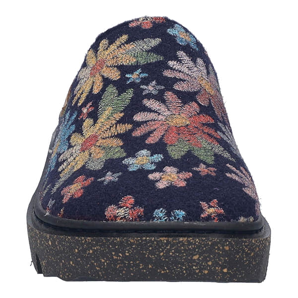 Josef Seibel Carmaux 01 women's textile slip-in slippers with colorful floral embroidery, ocean multi design, and cushioned sole.