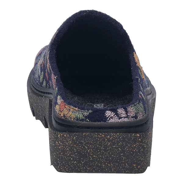 Josef Seibel Carmaux 01 Women's ocean multicolor slip-on textile slippers with a floral pattern and chunky speckled sole.