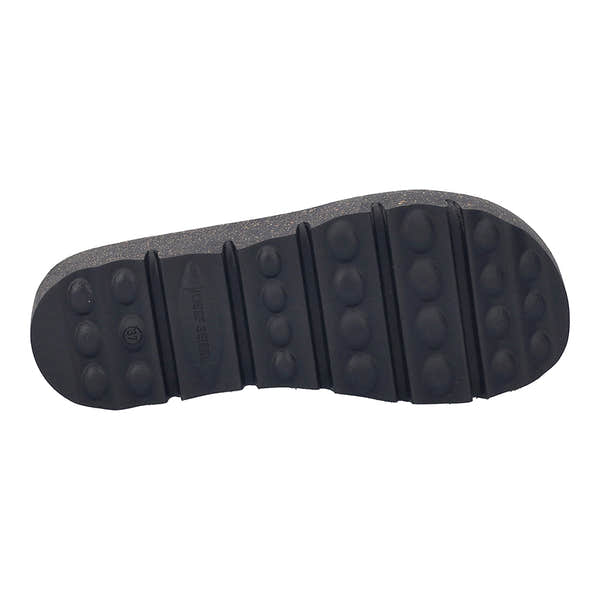 Josef Seibel Carmaux 01 women's slip-on textile slippers with a black rubber sole featuring circular tread pattern.