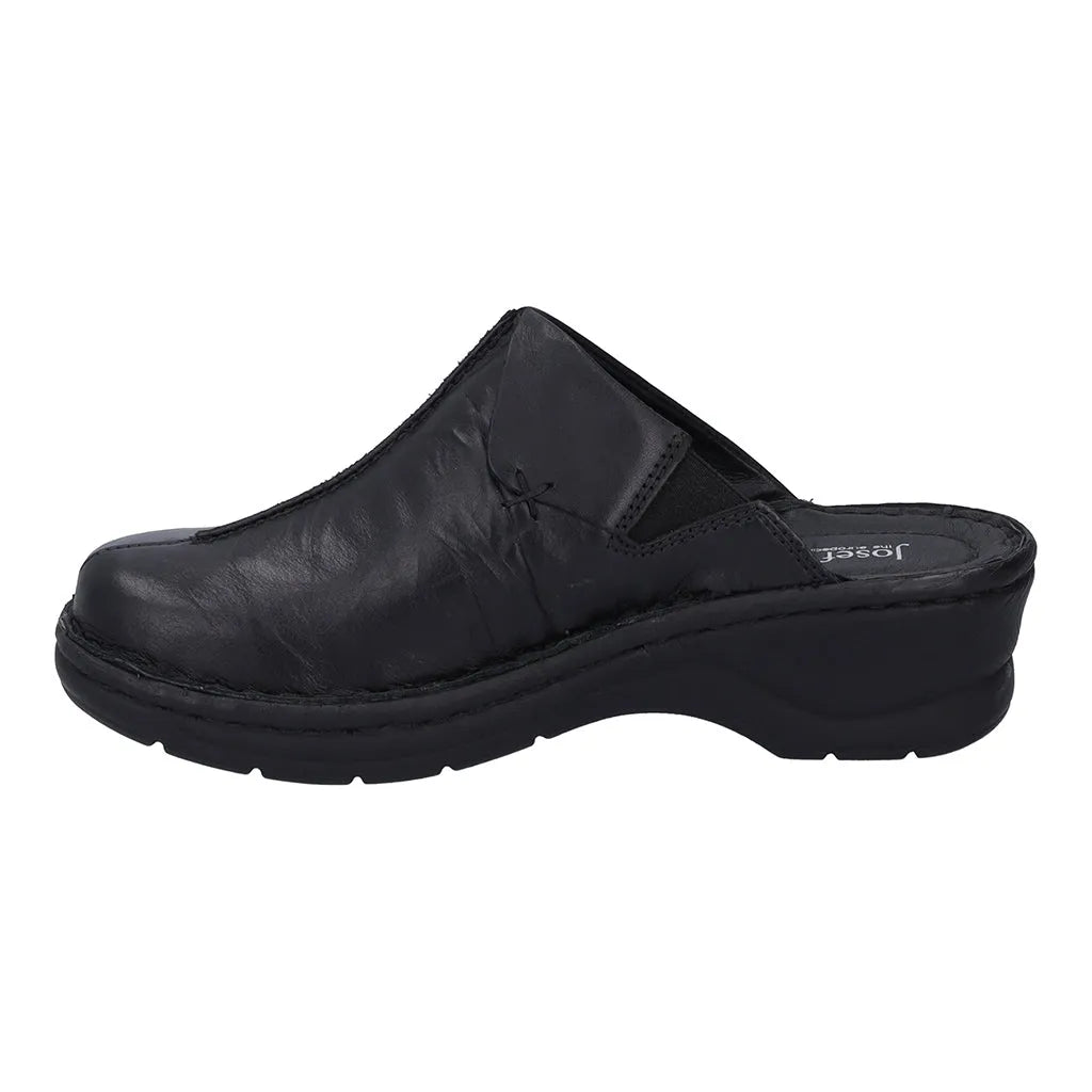 Josef Seibel Catalonia 48 black ladies' leather mule with slip-on design and cushioned sole, ideal for comfortable casual wear.