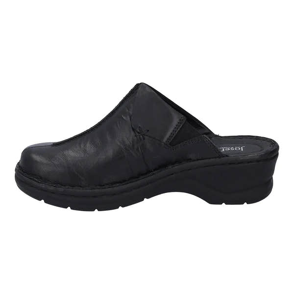 Josef Seibel Catalonia 48 black ladies' leather mule with slip-on design and cushioned sole, ideal for comfortable casual wear.