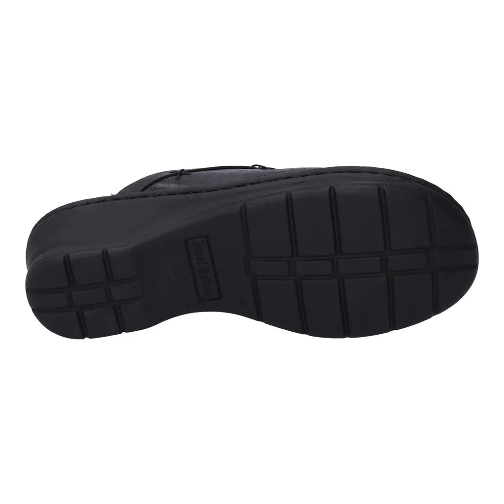 Josef Seibel Catalonia 48 Black women's leather mule with slip-on design and durable rubber sole.