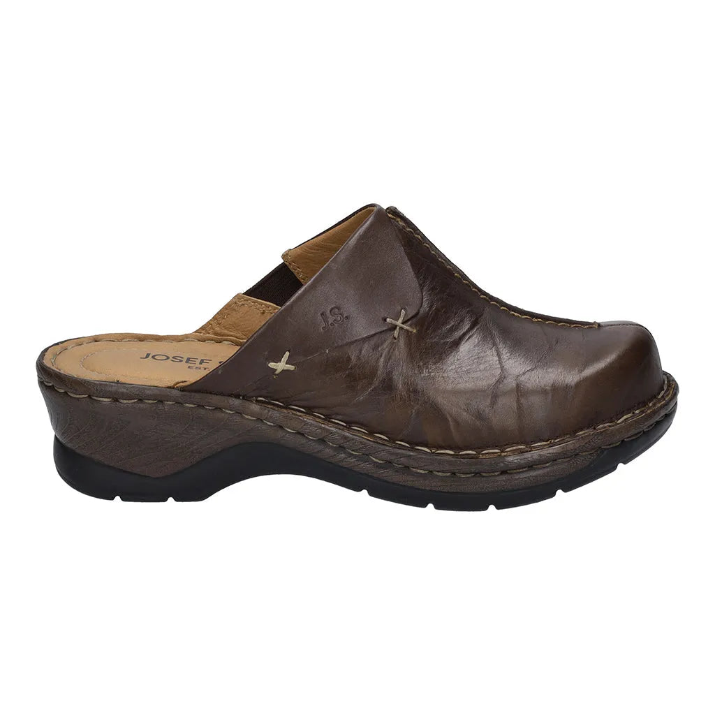 Josef Seibel Catalonia 48 Brasil brown women's mule shoe with leather upper, slip-on design, and comfortable wedge sole.