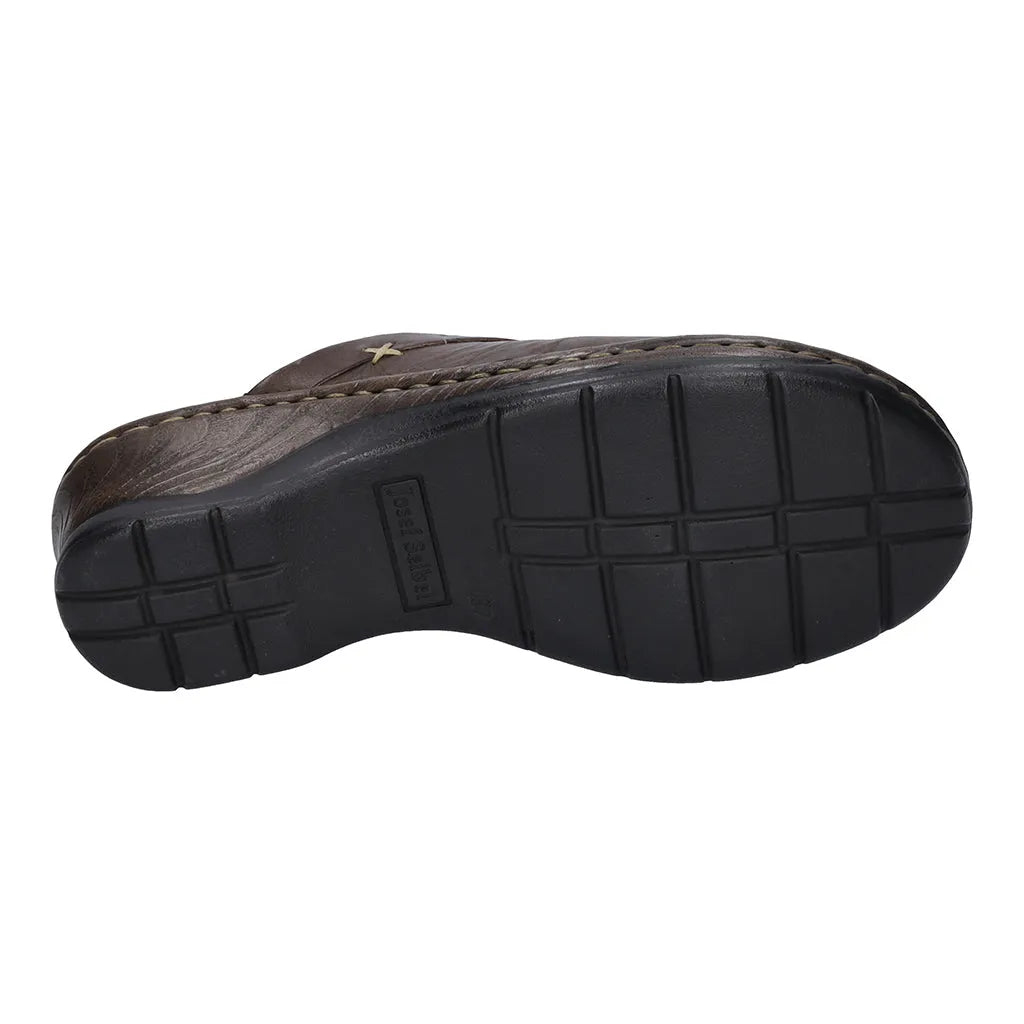 Josef Seibel Catalonia 48 Brasil Brown ladies mule shoe with rubber outsole and stitched leather upper.
