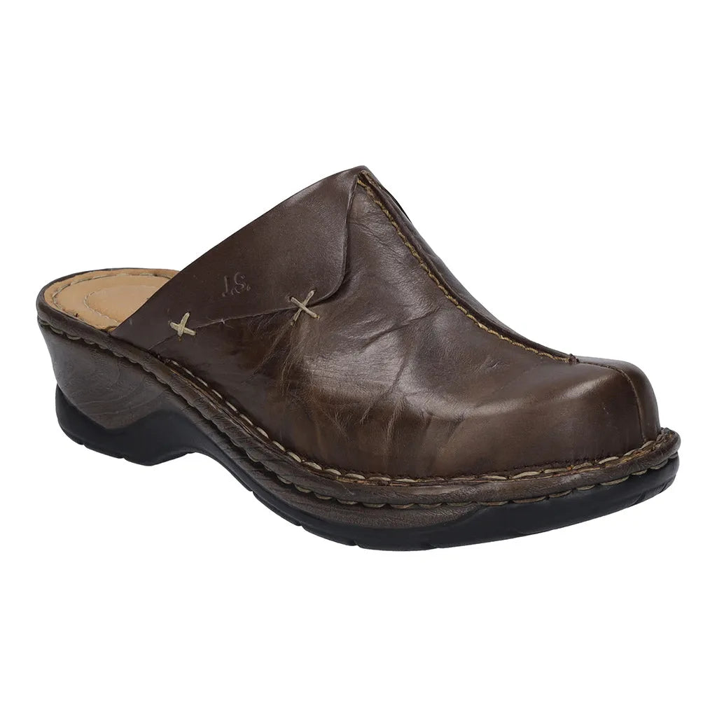 Josef Seibel Catalonia 48 Brasil women's brown leather mule shoe with slip-on design, cushioned insole, and durable black outsole.