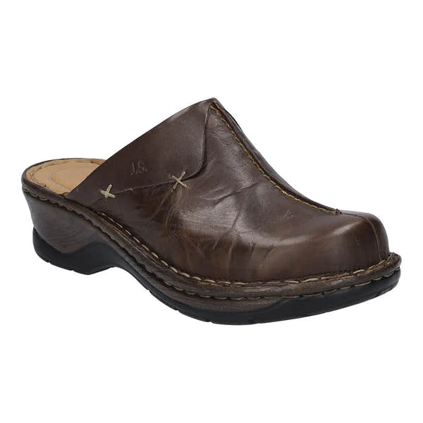 Josef Seibel Catalonia 48 Brasil women's brown leather mule shoe with slip-on design, cushioned insole, and durable black outsole.