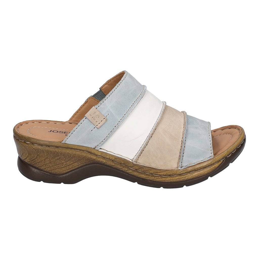 Josef Seibel Catalonia 64 Ladies Sky Blue Multi Leather Slip On Mules-elevate your sole