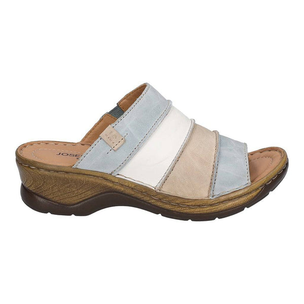 Josef Seibel Catalonia 64 Ladies Sky Blue Multi Leather Slip On Mules-elevate your sole