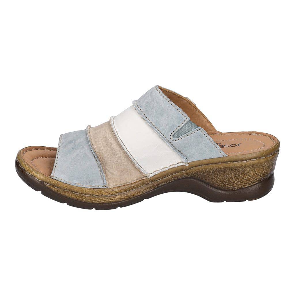 Josef Seibel Catalonia 64 Ladies Sky Blue Multi Leather Slip On Mules-elevate your sole