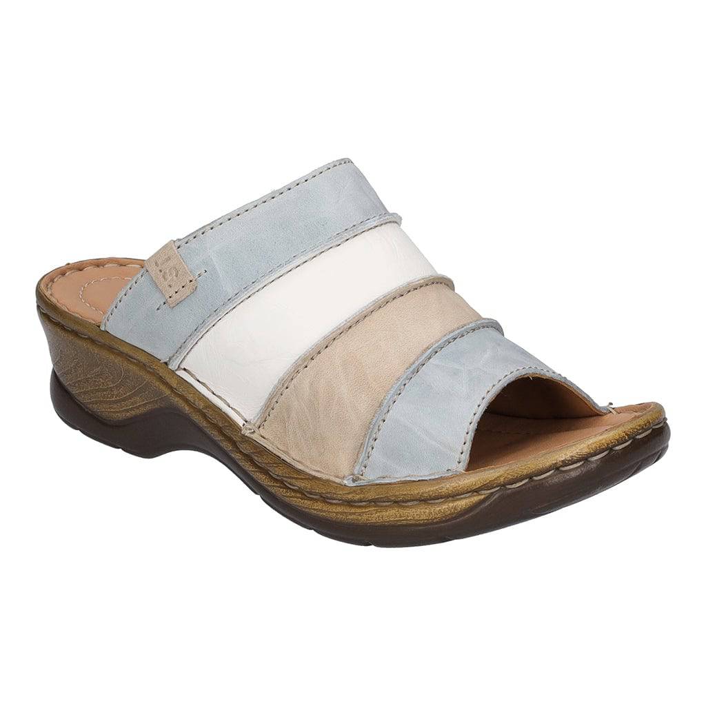 Josef Seibel Catalonia 64 Ladies Sky Blue Multi Leather Slip On Mules-elevate your sole