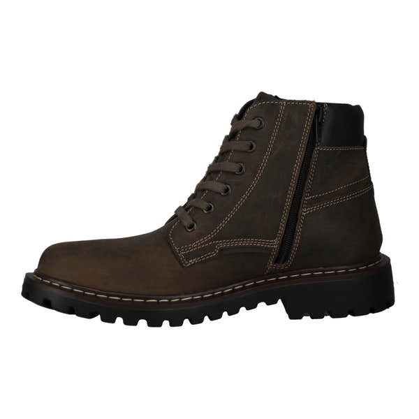 Josef Seibel Chance 67 men's grey leather waterproof ankle boots with lace-up and side zipper, rugged sole, and tonal stitching.