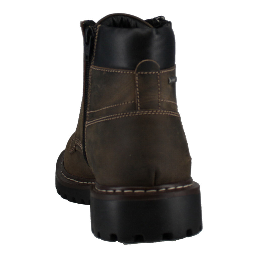 Josef Seibel Chance 67 men's volcano grey leather waterproof ankle boots with zipper and lace closure.