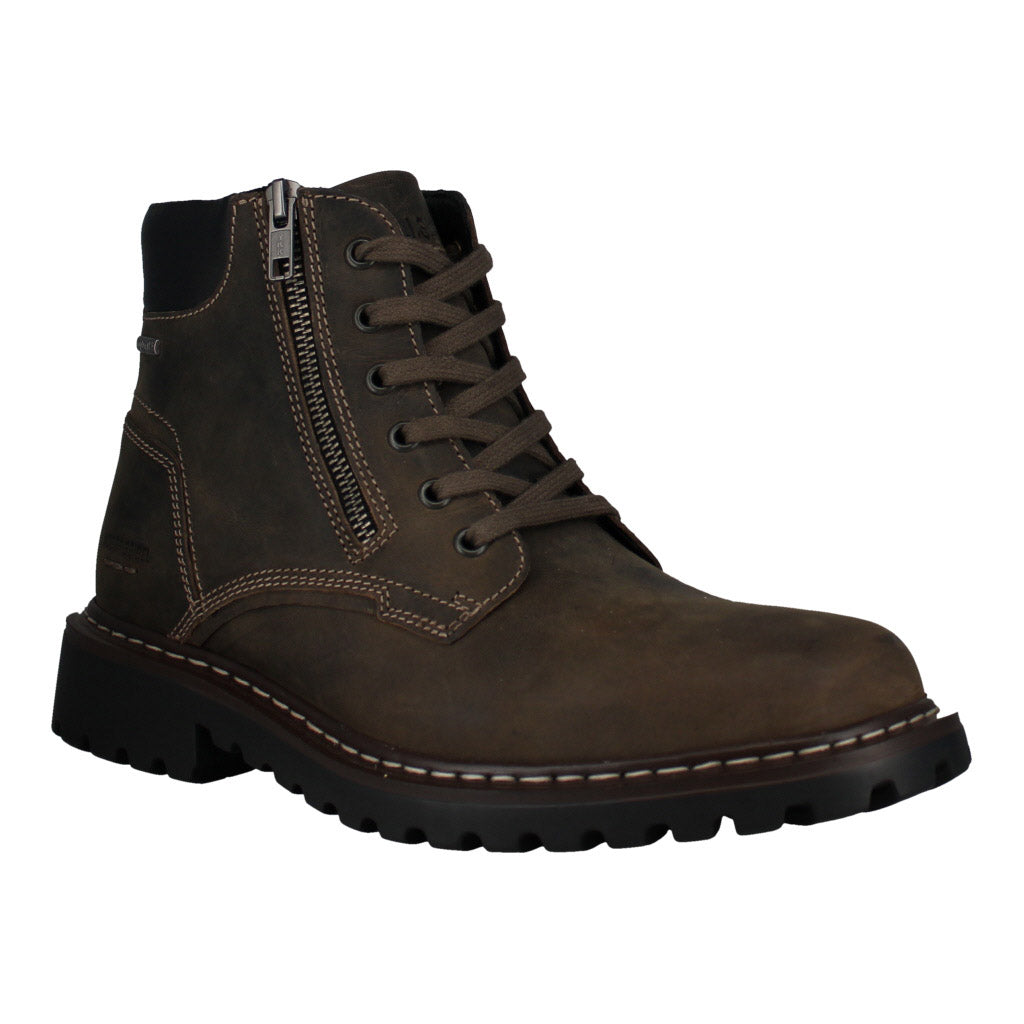 Josef Seibel Chance 67 men's waterproof volcano grey leather ankle boots with lace-up and side zipper.