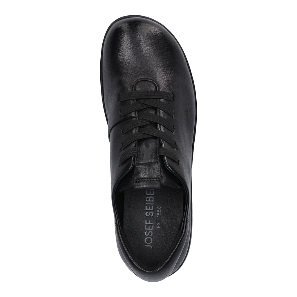 Josef Seibel Charlotte 01 women's black leather slip-on shoes with arch support and lace-up design.