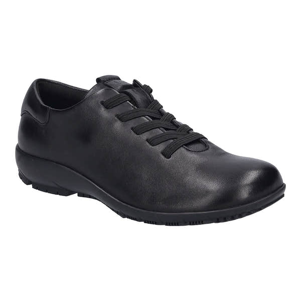 Josef Seibel Charlotte 01 women's black leather slip-on shoes with arch support and lace-up design.