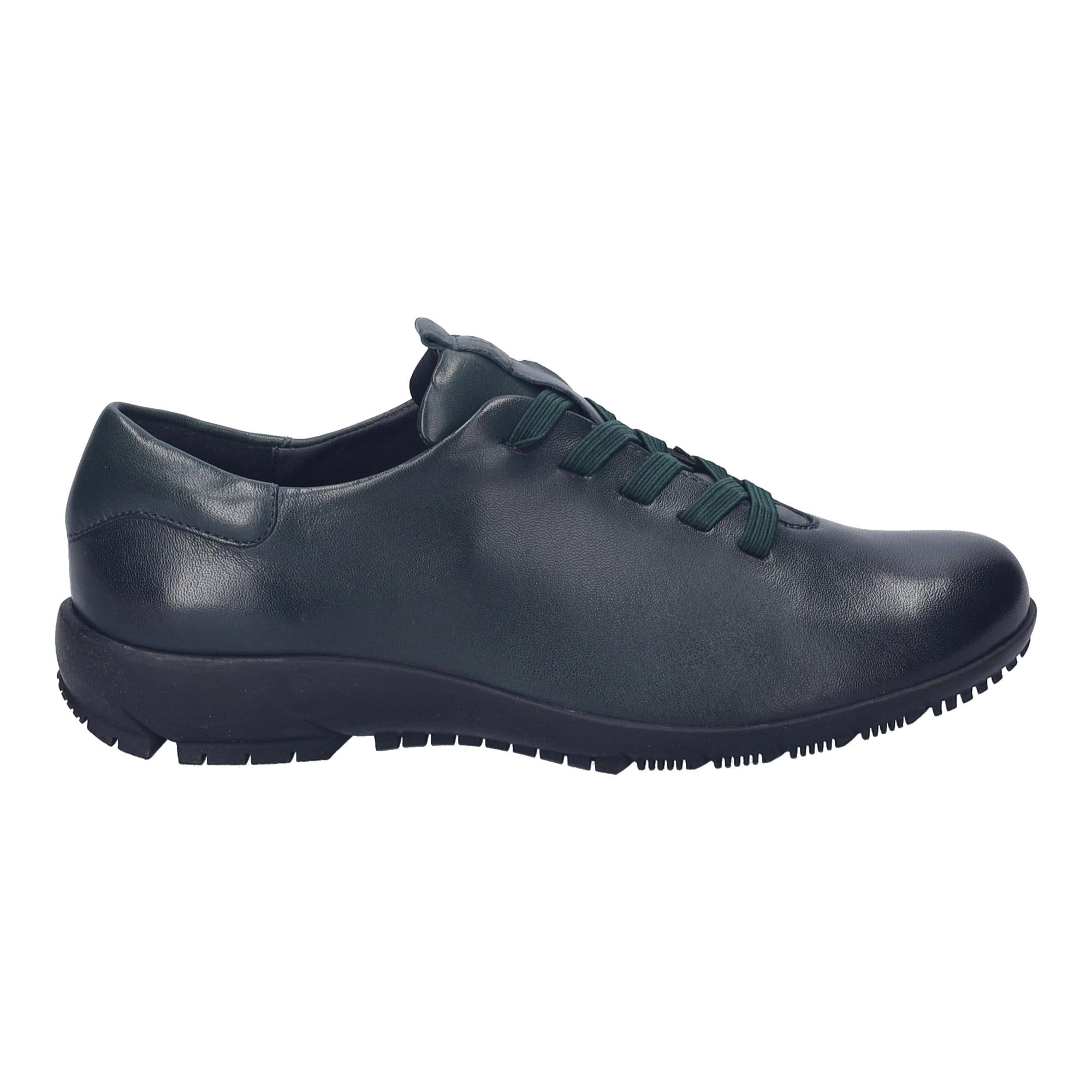 Josef Seibel Charlotte 01 women's green leather slip-on shoes with arch support and lace-up design.