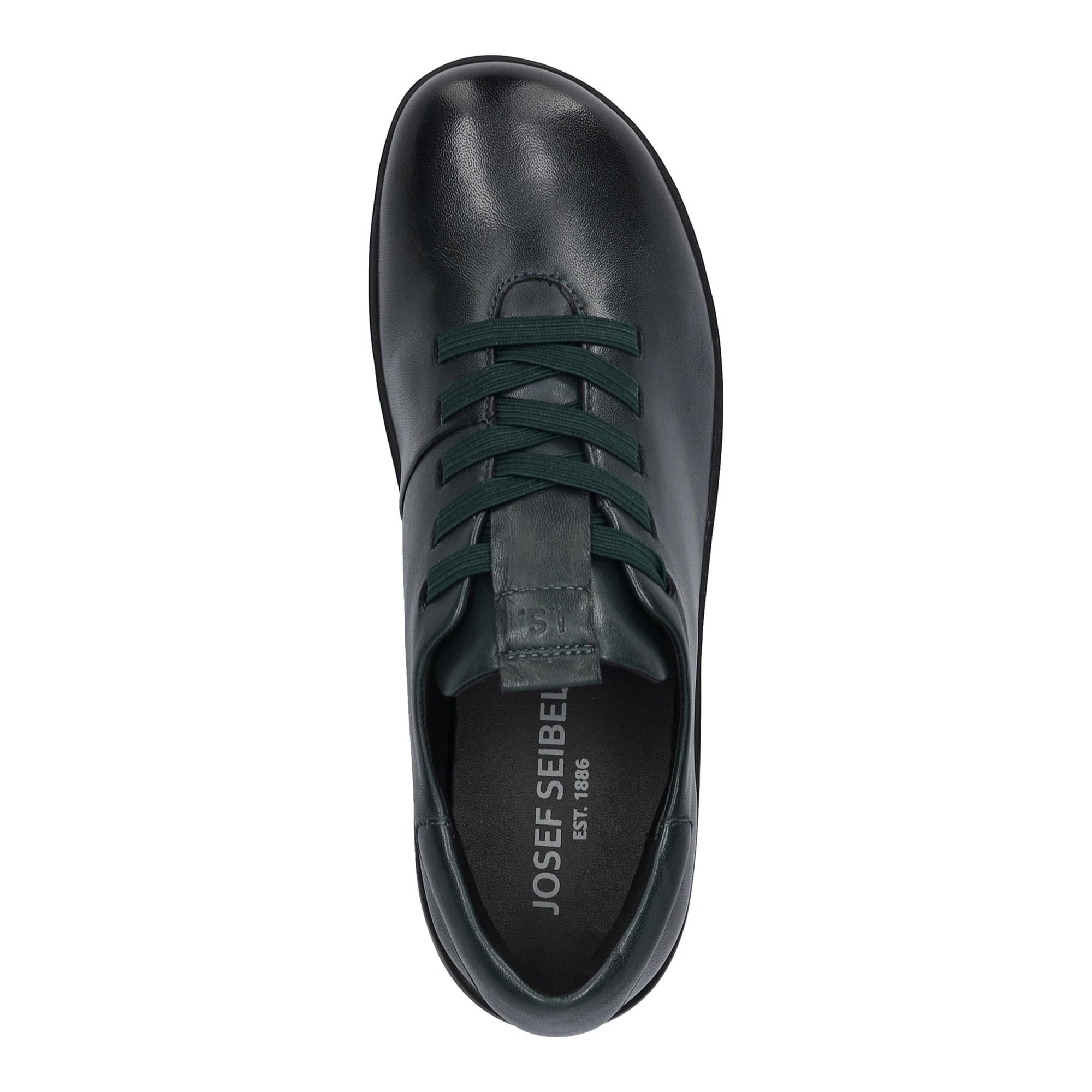 Josef Seibel Charlotte 01 women's green leather slip-on shoes with arch support and lace-up design.